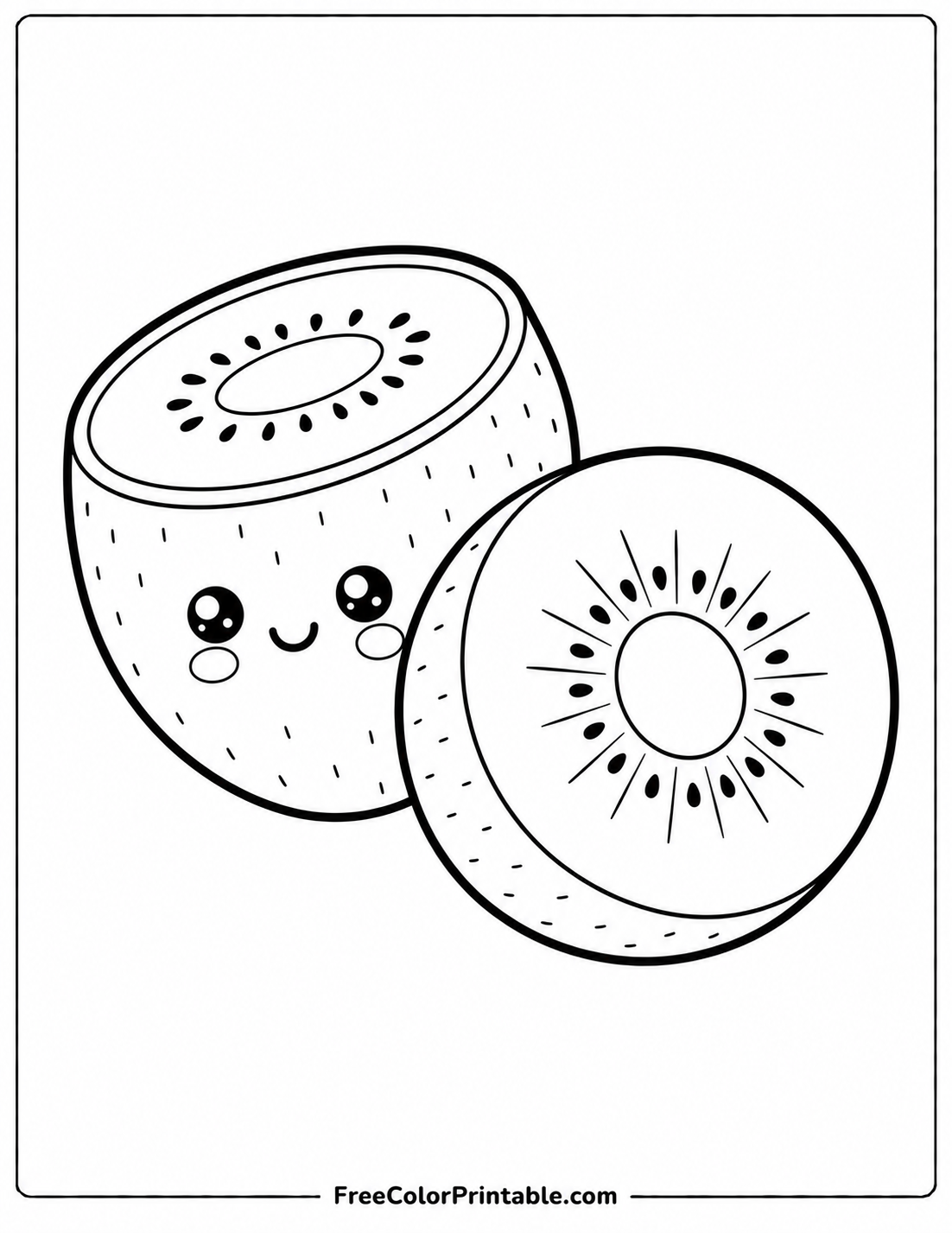 Kawaii kiwi halves for coloring Coloring Page — Free Printable — free printable coloring page